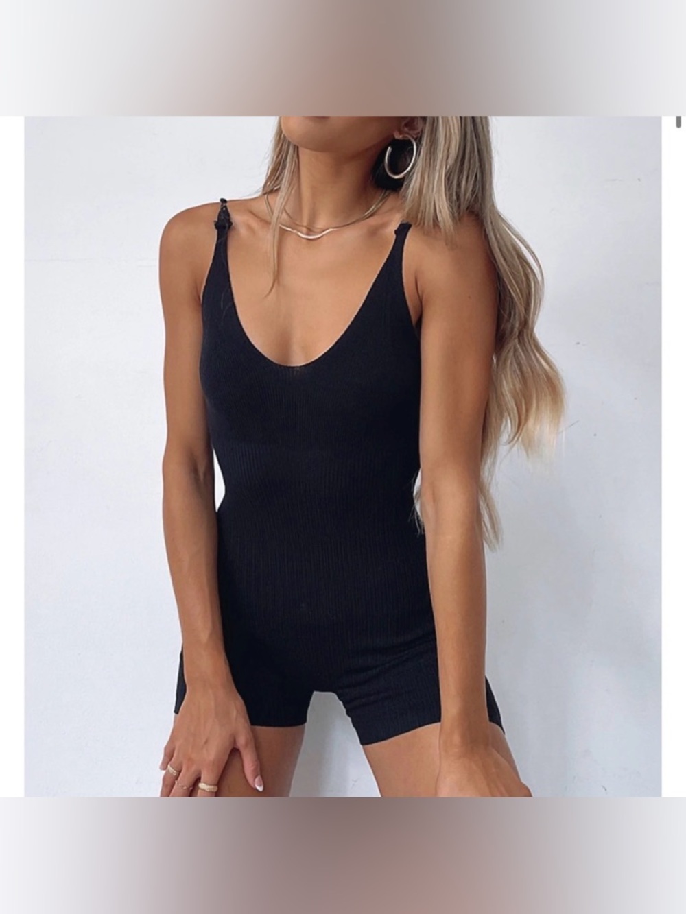 White Fox “Always Loyal” Ribbed Knit Playsuit – Black | Size Medium